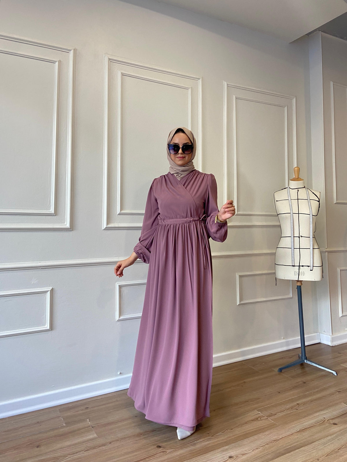 Hürrem İçten ve Dıştan Bağlamalı Kırışmaz Krep Ferace – Gül Kurusu