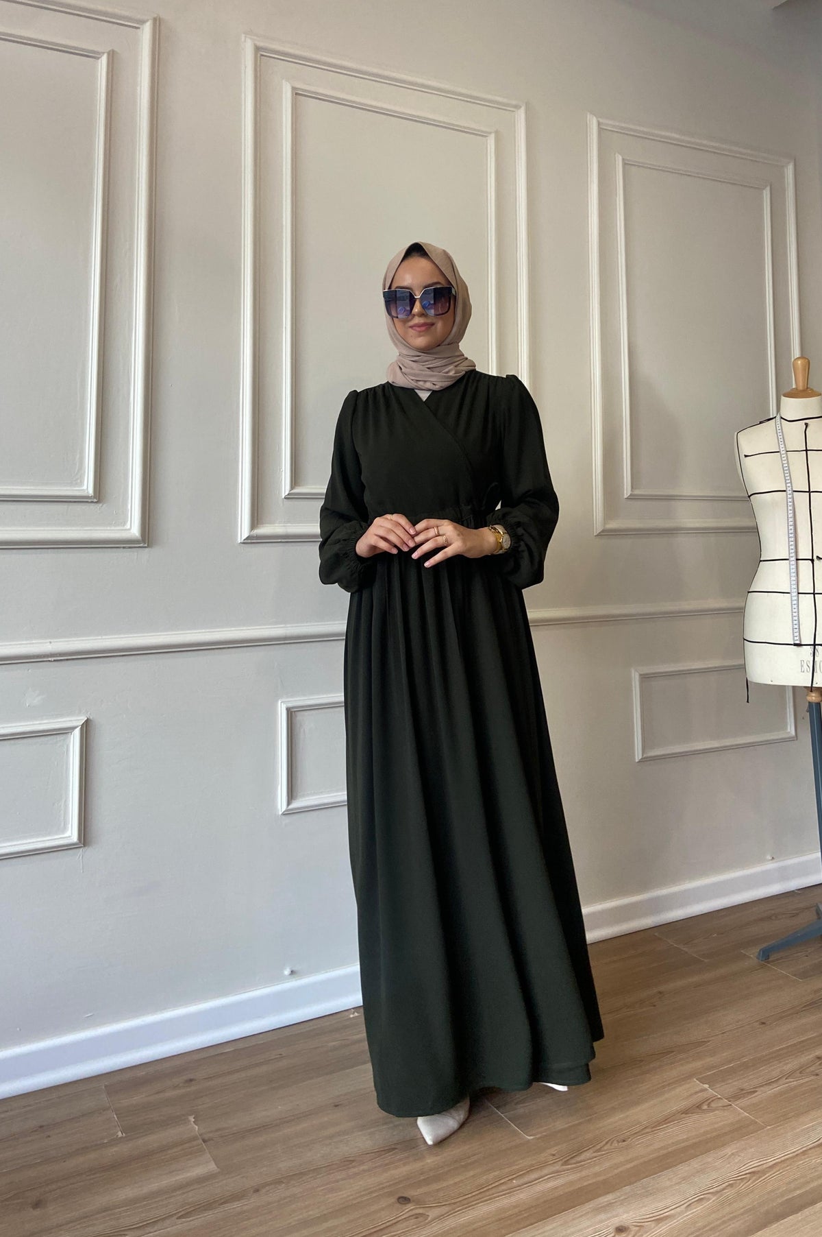 Hürrem İçten ve Dıştan Bağlamalı Kırışmaz Krep Ferace – Haki