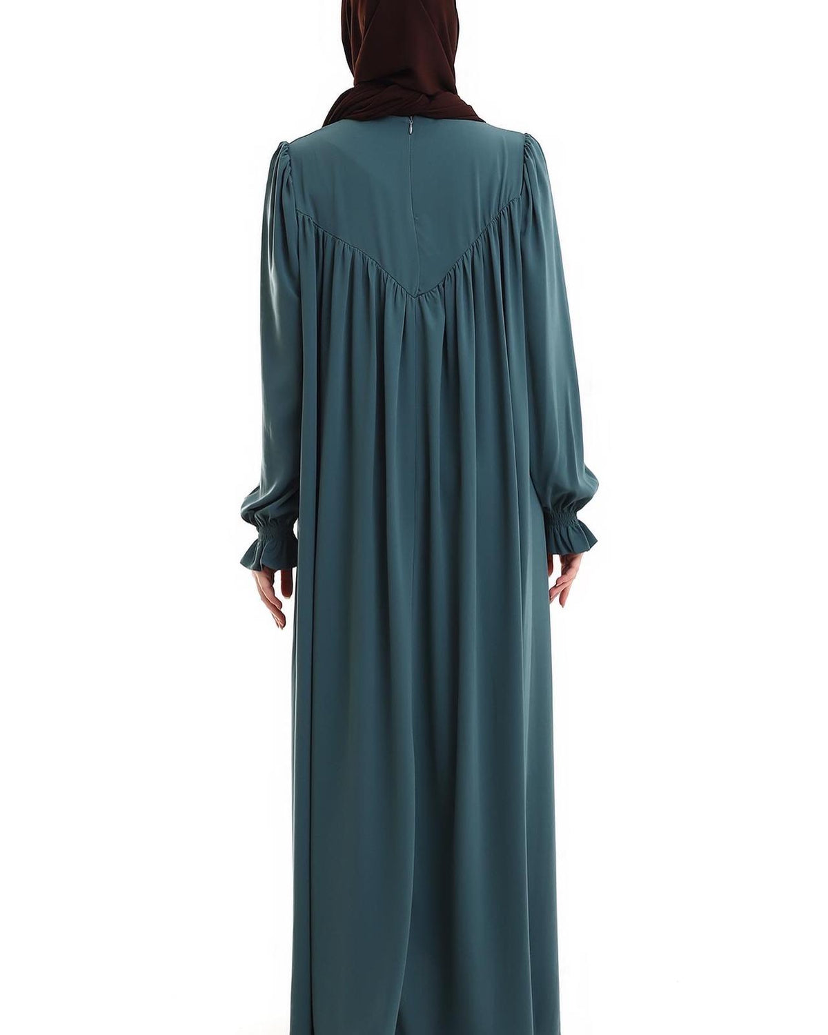 Robadan V Büzgülü Gipe Lastikli Manşetli Oversize Elbise – Çağla Yeşili
