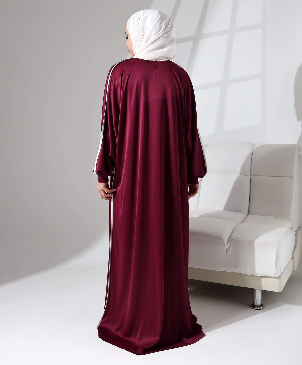 Manşetli Yandan Biyeli Salaş Polyester Namaz Elbisesi - Bordo