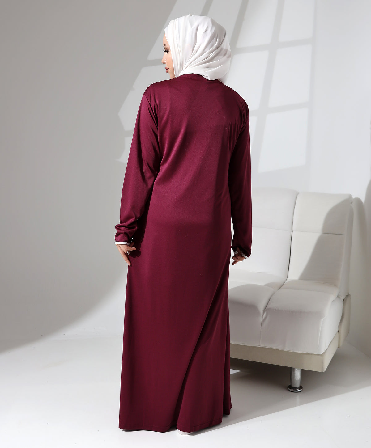 İçten Dıştan Bağlamalı Biyeli V Yaka Namaz Elbisesi - Bordo