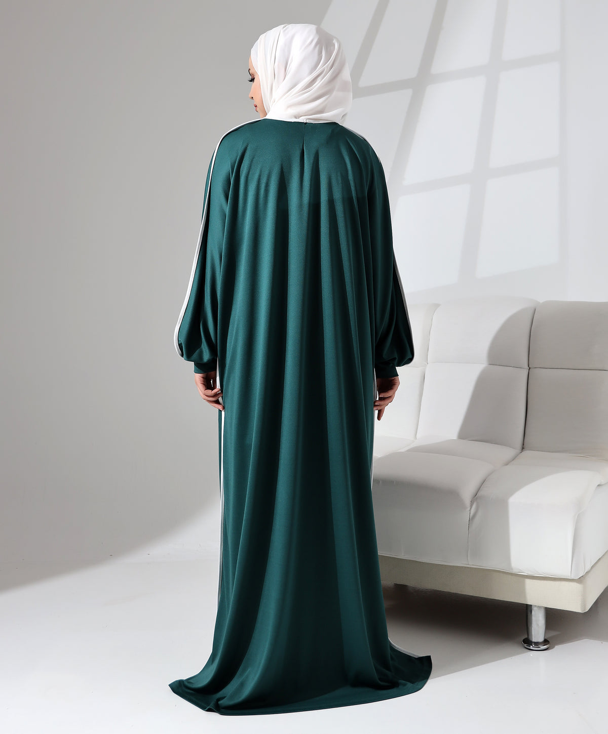 Manşetli Yandan Biyeli Salaş Polyester Namaz Elbisesi - Yeşil