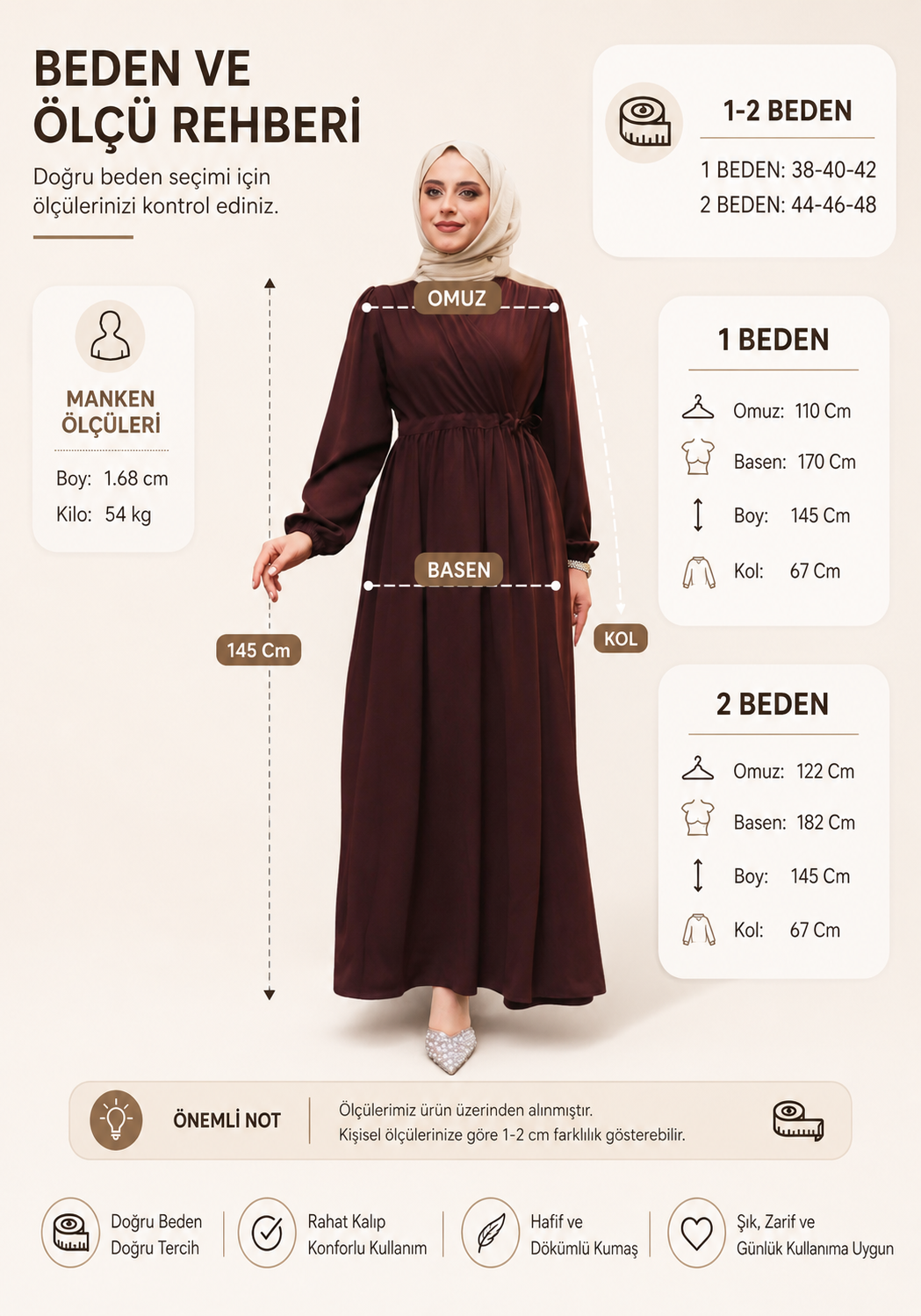 Hürrem İçten ve Dıştan Bağlamalı Kırışmaz Krep Ferace – Acı Kahve