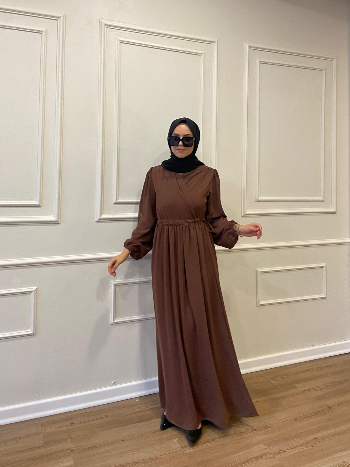 Hürrem İçten ve Dıştan Bağlamalı Kırışmaz Krep Ferace – Hardal