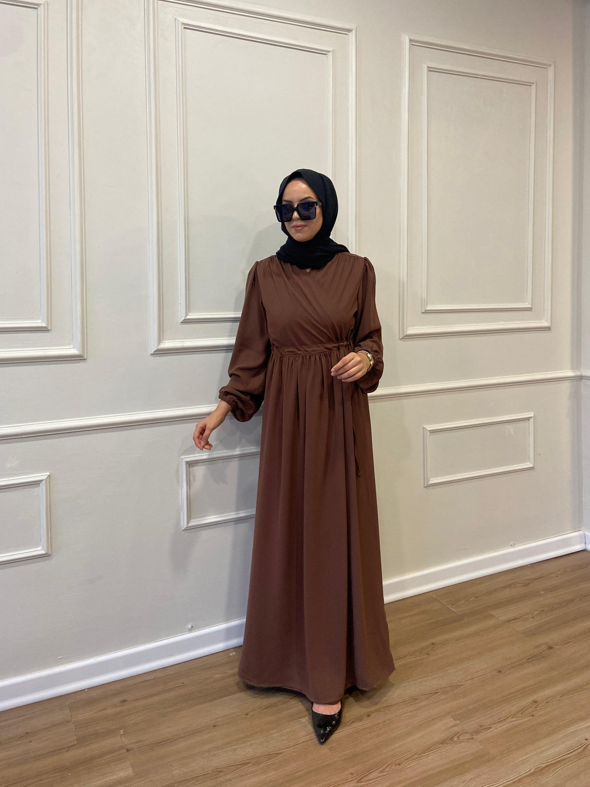 Hürrem İçten ve Dıştan Bağlamalı Kırışmaz Krep Ferace – Hardal