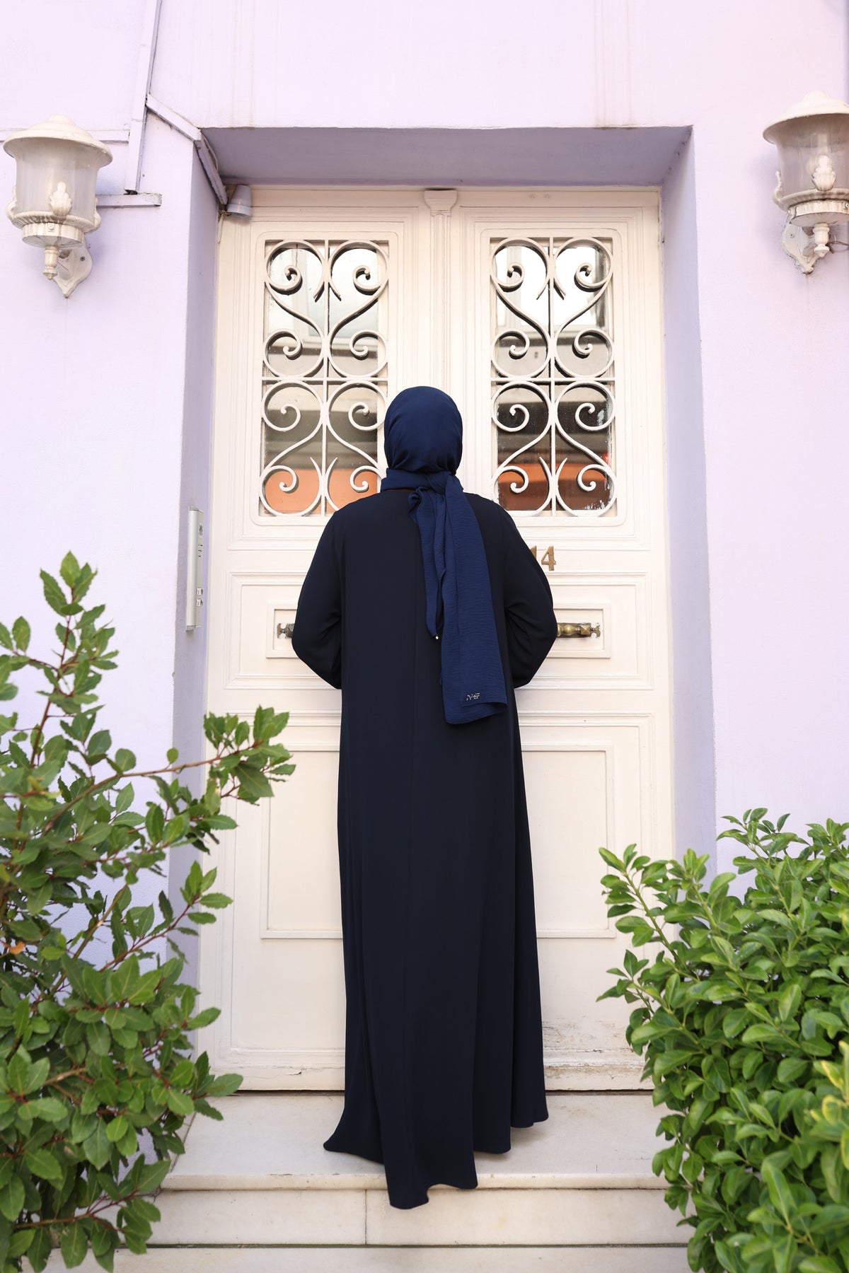 Mevlana Kesim Cepli Lastikli Manşetli Krep Ferace – Lacivert