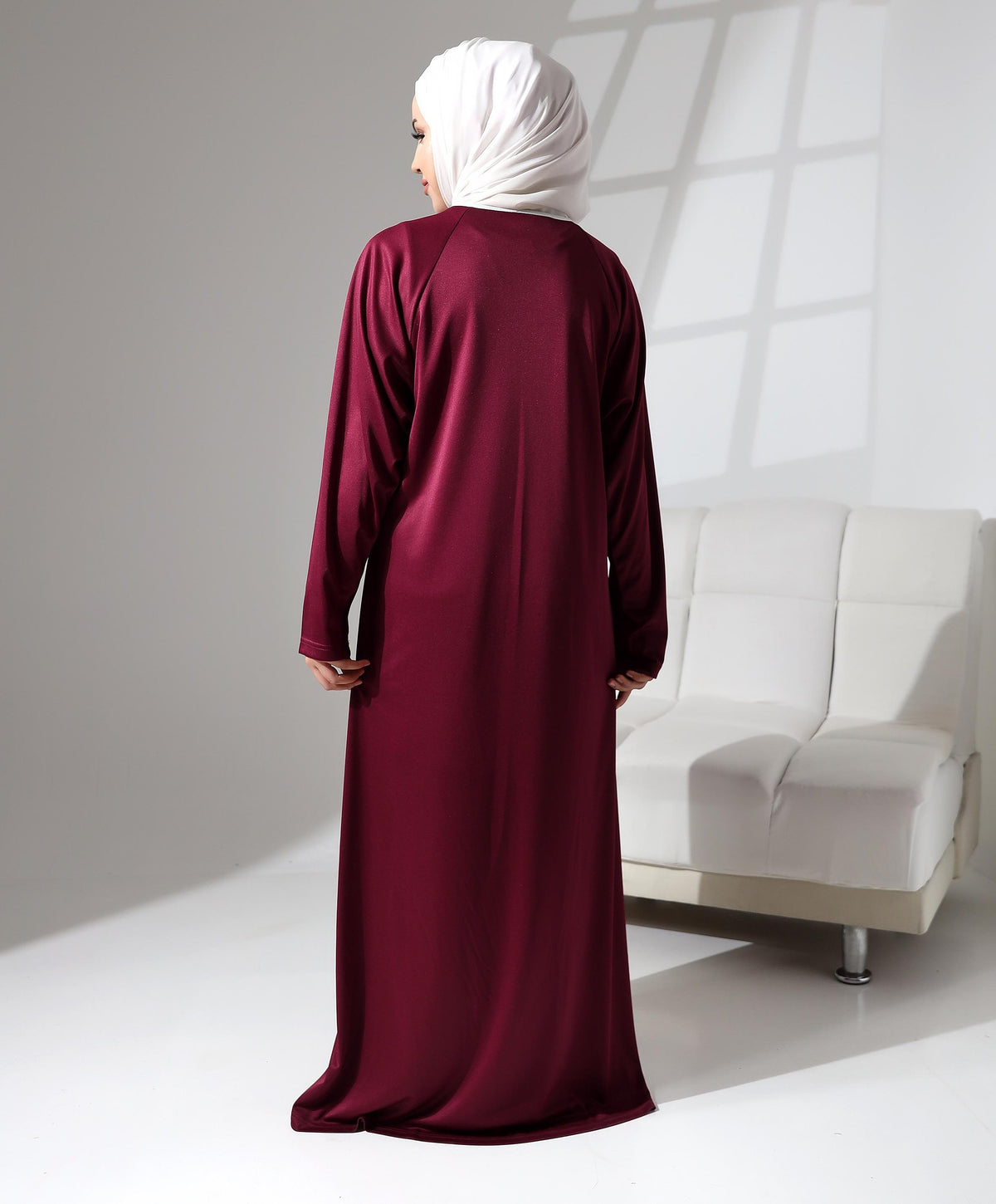 Boydan Fermuarlı Biyeli Oversize Denye Namaz Feracesi - Bordo