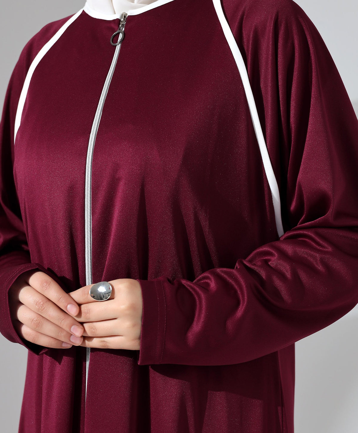 Boydan Fermuarlı Biyeli Oversize Denye Namaz Feracesi - Bordo